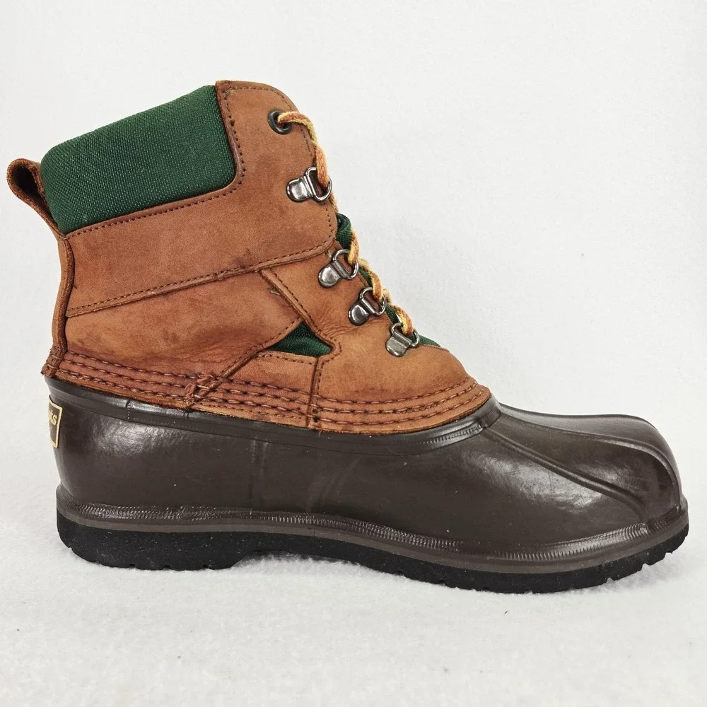LL Bean Bean Boots Mens 8M Brown Green Duck G Force Compound Outdoor Waterproof
